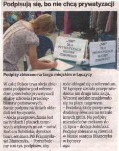 Dziennik Łódzki, Kutno/Łęczyca/ Nr 161 (22862) z dnia 13.07.2011 r. s. 5 "Podpisują bo nie chcą prywatyzacji", Aga