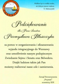 Podziękowanie od Stowarzyszenia Przystań Kutno