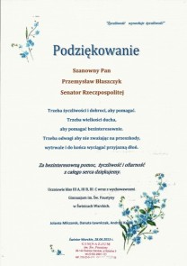 Podziękowanie od Gimnazjum ze Świnic Warckich