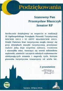 Podziękowanie od PTTK Łęczyca